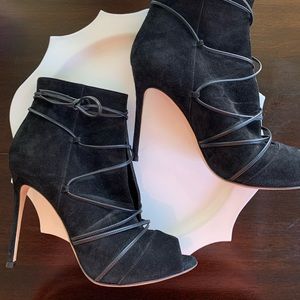 Gianvito Rossi black suede peep toe ankle …